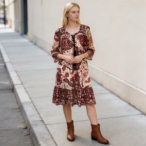 FIFTH & PARK | Mixed Print Long Sleeve Tunic Dress Sz 12